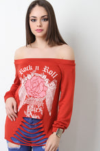Off The Shoulder Slashed Rock n Roll Top