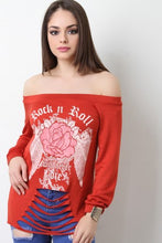 Off The Shoulder Slashed Rock n Roll Top