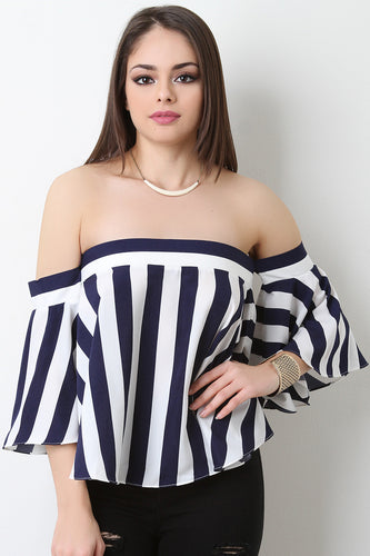 Bell Sleeves Striped Off The Shoulder Top