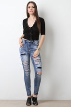 Distressed Faded Wash Denim Jeans