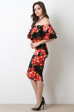 Off The Shoulder Floral Print Midi Dress