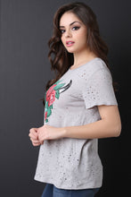 Distressed Floral Bull Skull Top