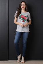 Distressed Floral Bull Skull Top