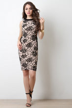 Mesh Floral Side Lace Up Midi Dress