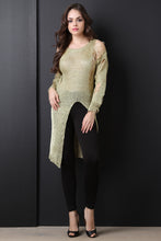 Shredded Metallic Loose Knit Longline Top