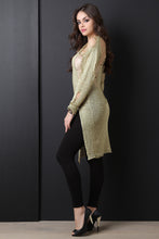 Shredded Metallic Loose Knit Longline Top