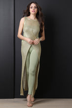 Criss Cross Metallic Loose Knit Maxi Top