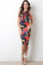 Color Blotch Ruffle Yoke Midi Dress