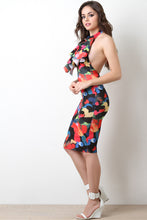 Color Blotch Ruffle Yoke Midi Dress