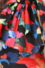 Color Blotch Ruffle Yoke Midi Dress