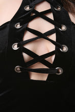 Corset Lace Up Cold Shoulder Velvet Dress