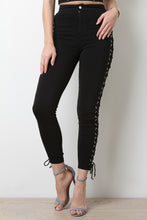 Open Side Grommet Lace-Up Solid Pants