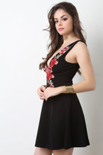 Floral Applique Sleeveless Fit And Flare Dress