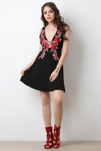 Floral Applique Sleeveless Fit And Flare Dress