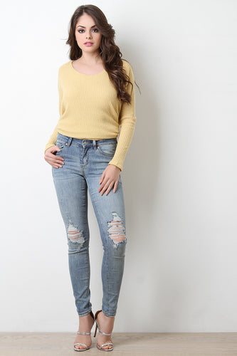 Form Fitting Distressed Knees Skinny Jeans