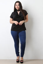 Satin Mock Choker Draped Keyhole Top