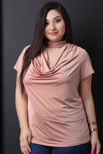 Satin Mock Choker Draped Keyhole Top