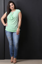 Textured Draped Keyhole Ruched Top