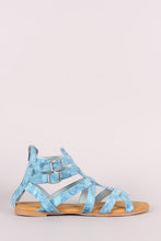 Bamboo Denim Buckled Strappy Gladiator Flat Sandal