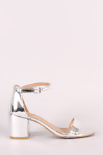 Bamboo Metallic Patent Ankle Strap Open Toe Block Heel