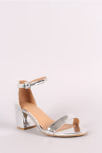 Bamboo Metallic Patent Ankle Strap Open Toe Block Heel