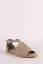 Bamboo Suede Cutout Ankle Strap Flat Sandal