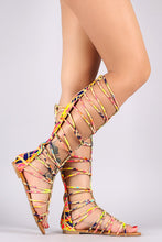 Bamboo Neon Watercolor Strappy Gladiator Flat Sandal