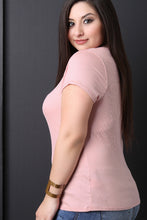 Ribbed Knit Lace-Up Short Sleeves Top