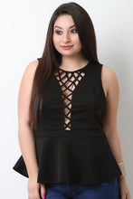 Lattice Front Sleeveless Peplum Top
