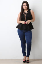 Lattice Front Sleeveless Peplum Top