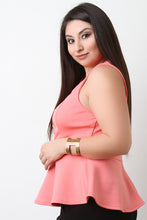 Lattice Front Sleeveless Peplum Top