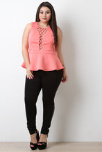 Lattice Front Sleeveless Peplum Top