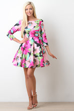 Tropical Floral Boat Neck Skater Dress