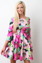 Tropical Floral Boat Neck Skater Dress