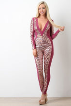 Chevron Sequin Plunging V-Neck Jumpsuit