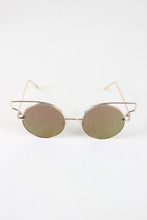 Open Wire Frame Round Cat Eye Mirrored Sunglasses