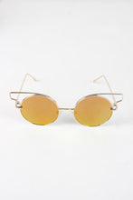 Open Wire Frame Round Cat Eye Mirrored Sunglasses