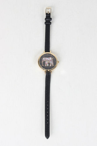 Thin Strap Etched Elephant Watch
