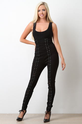 Stretch Lace Up Sleeveless Jumpsuit