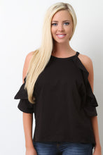 Cold Shoulder Ruffle Knit Top