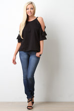 Cold Shoulder Ruffle Knit Top