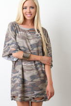 Ripped Terry Camoflage Oversized Tee Dress
