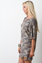 Ripped Terry Camoflage Oversized Tee Dress
