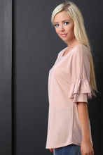 Cupro Knit Ruffle Sleeve Top