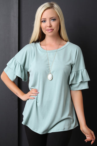 Cupro Knit Ruffle Sleeve Top