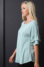 Cupro Knit Ruffle Sleeve Top