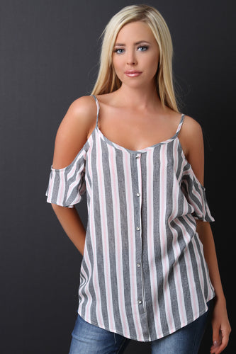 Textured Vertical Striped Cold Shoulder Top