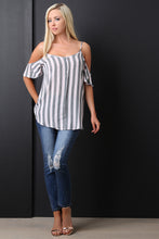 Textured Vertical Striped Cold Shoulder Top