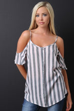 Textured Vertical Striped Cold Shoulder Top