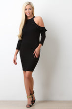 Cold Shoulder Ruffle Midi Dress